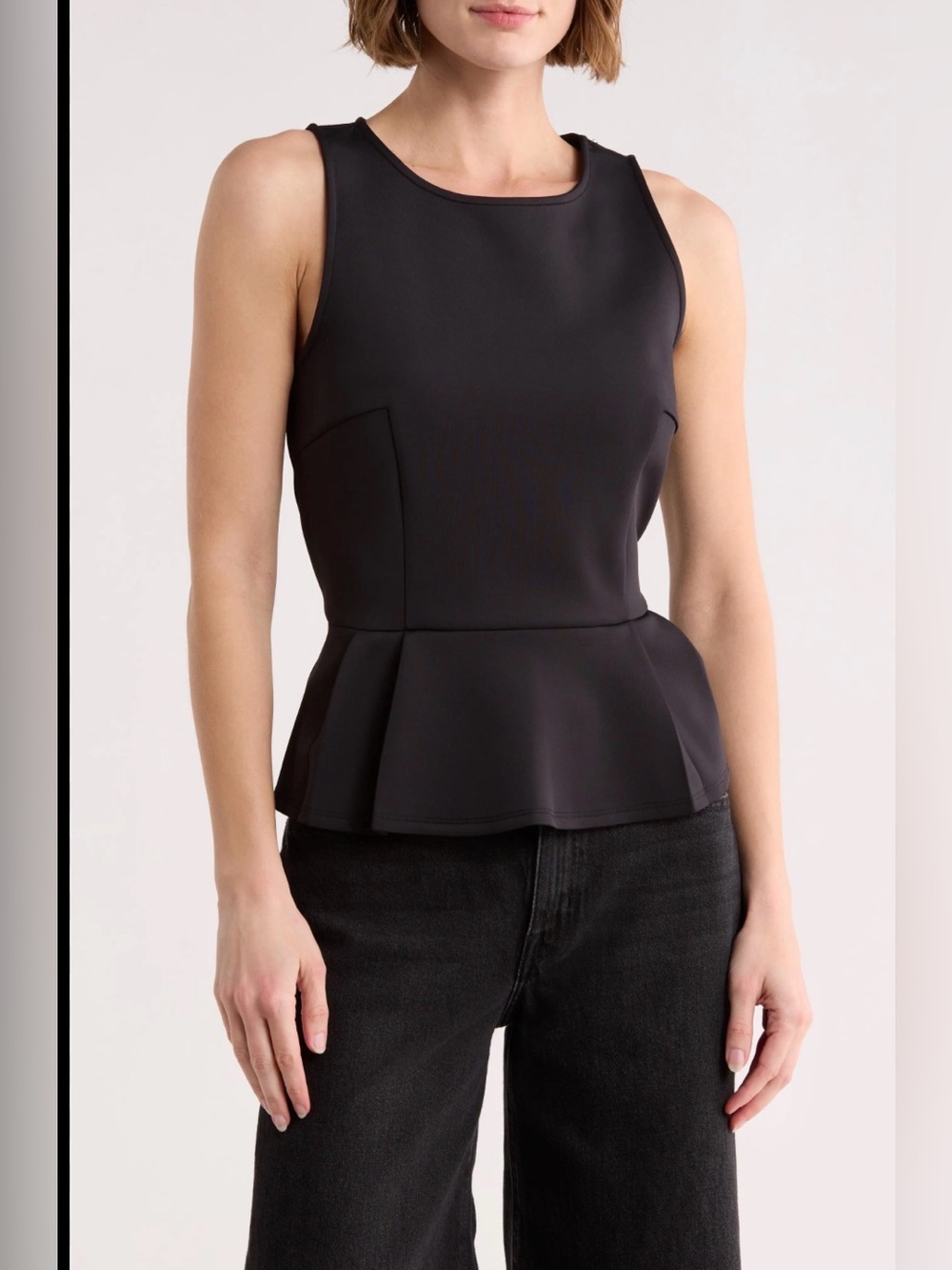 T Tahari Black Sleeveless Scuba Peplum Camisole